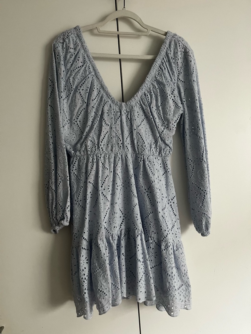 Veronica Beard Pale Blue Eyelet Long Sleeve Dress